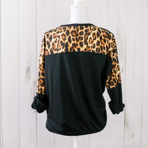 The Taylor Pullover- black and animal print top - Picture 3 of 9